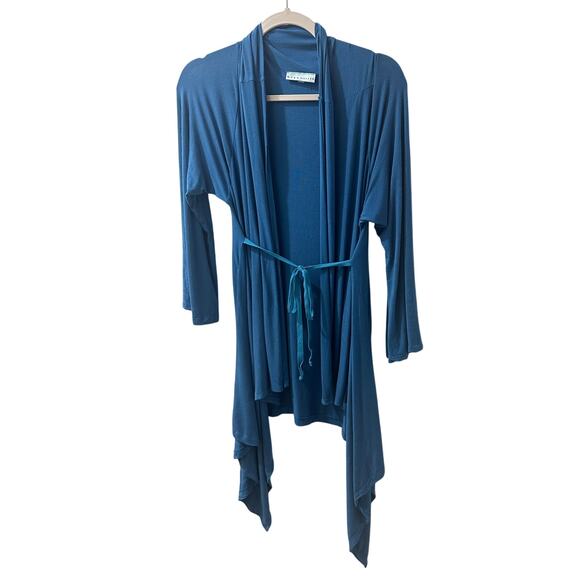 Bryn Walker Lagenlook Lightweight Blue Open Front Belted Cardigan Jacket, M - Picture 1 of 7